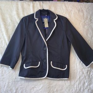 American Eagle blazer W- SZ-L Blue cotton cropped double button y2k preppy NWT
